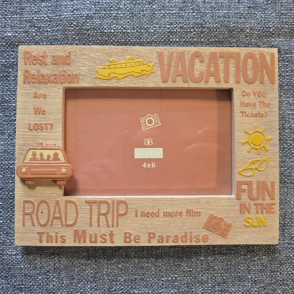 Vacation Desktop Photo Frame Burnes 4x6 Resin Family Road Trip Cruise Travel
